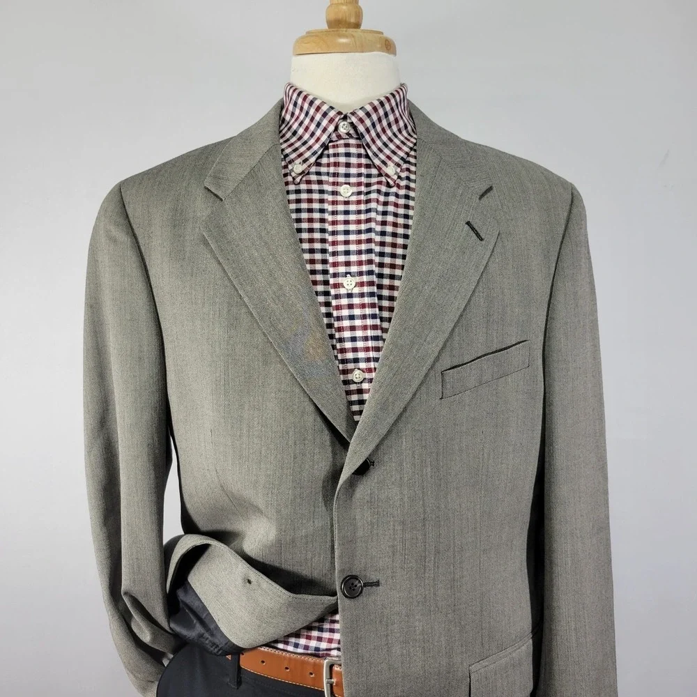 Chaps‎ Ralph Lauren Men's Sport Coat Blazer Three Button Gray Herringbone 42L